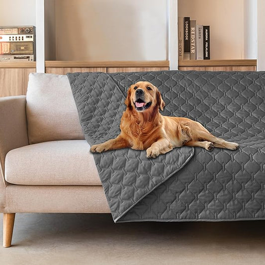 gogobunny 3X Stronger Waterproof Pet Blanket, Scratch Proof Furniture Protector for Dogs Cats, Reversible Cover 52x82 Inch, Dark Grey