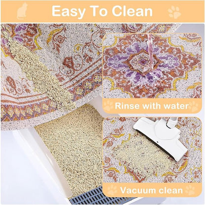 Glittme Cat Litter Mat with Non-Slip Bottom Litter Box Mat 40"X30" Litter Trapping Mat Easy to Clean Washable Cat Food Mat for Kitty,XL