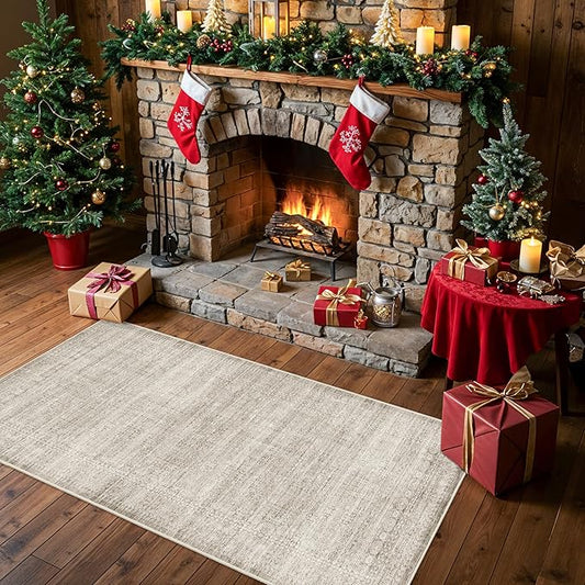 Washable 2x6 Runner Rug for Kitchen: Neutral Easy-Clean Entryway Carpet with Non-Slip Backing Water-Resistant Floor Mat for Bedroom Bathroom – Perfect for High-Traffic Areas with Pets(Beige/Ivory,2x6)