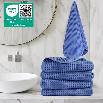 POLYTE 430 GSM Microfiber Lint Free Hand Towel, 16 x 30 in, 4 Pack (Waffle Weave)