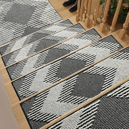 PADOOR 15PC Stair-Treads Non Slip, 3D Peel and Stick Stair Treads for Wooden Steps Indoor, Stair-Carpet Treads Washable Reusable Adhesive Stair-Runner Rugs for Kids and Dogs 8"x30" Black