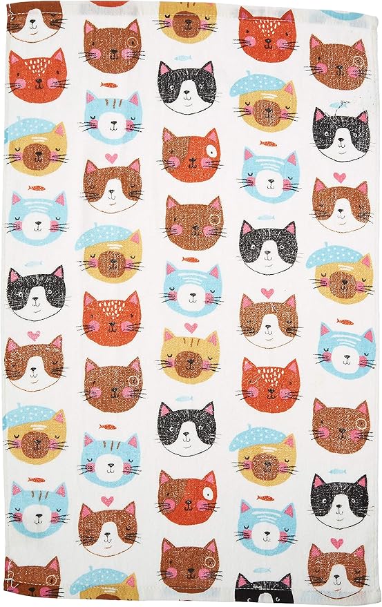 Kay Dee R3820 Designs Crazy Cat Terry Kitchen Towel, 16" x 26", Various, White, Multicolor