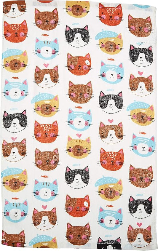 Kay Dee R3820 Designs Crazy Cat Terry Kitchen Towel, 16" x 26", Various, White, Multicolor