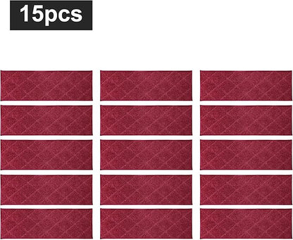 COSY HOMEER Edging Stair Treads Non-Slip Carpet Mat 28inX9in Indoor Stair Runners for Wooden Steps, Edging Stair Rugs for Kids and Dogs, 100% Polyester TPE Backing (15pc, Red)