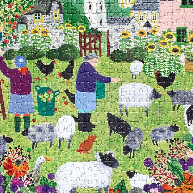 eeBoo 1000 Piece Puzzle - Village Orchard Jigsaw Puzzle for Adults, Square 23" x 23" Made with Recycled Board & Vegetable-Based Ink