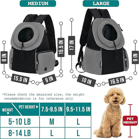 PetAmi Dog Front Carrier Backpack, Ventilated Adjustable Dog Pet Cat Chest Carrier Backpack, Dog Carrier for Hiking Camping Travel, Small Dog Puppy Medium Cat Carrying Bag, Max 14 lbs, Grey