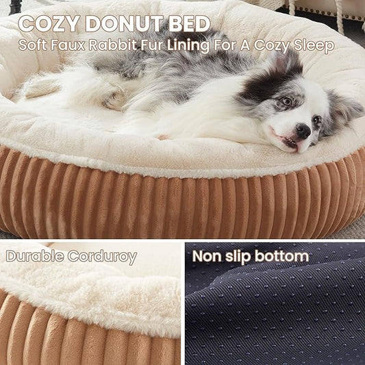 45 inches Donut Dog Bed for Extra Large Dogs,Calming Round Jumbo Pet Bed with Removable Cover, Washable Milk Plush Faux Fur, Fits Pets up to 100 lbs(Mocha,XL)