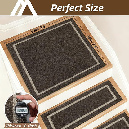 COSY HOMEER Stair Landing Rug 30x30 Inch, Non-Slip Square Landing Mat for Wood Steps Indoor, Washable Polyester with TPE Backing, Brown