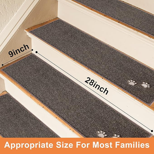 BEQHAUSE Stair Treads for Wooden Steps 28inX9in, Non Slip Carpet Stair Treads Indoor Stair Runners Machine Washable, Soft Stair Rugs Mat Surface Polyester TPE Backing, 15pcs, Brown