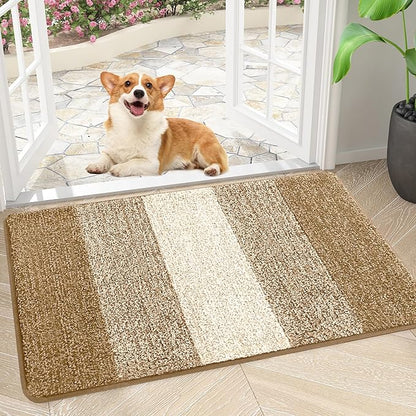 Smiry Dog Door Mat for Muddy Paws, Absorbs Moisture and Dirt, Low-Profile Entryway Mat with Non-Slip Backing, Entry Indoor Outdoor Doormat for Inside Floor (30x17 Inches, Camel, Striped)