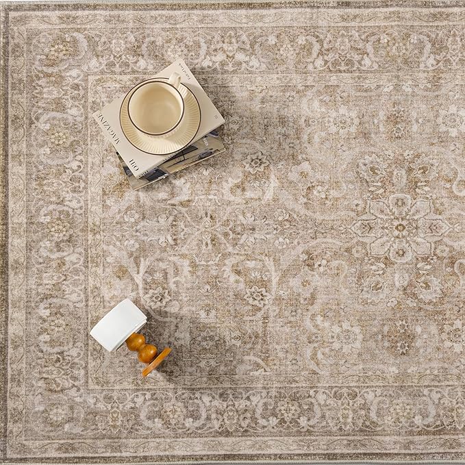 Brown 2x6 Runner Rug Hallway Washable Vintage Carpet Kitchen Long Small Indoor Non Slip Soft Low Pile Thin Stain Resistant Distressed Accent Throw Rug for Bedroom Laundry Office Living Room