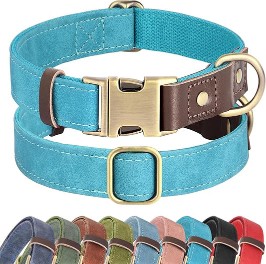 Didog Soft PU Leather Dog Collar for Large Dogs,Classic Adjustable Wide Dog Collars with Quick Release Metal Buckle,Easy Clean and Comfortable with Nylon Lining,Light Blue,XL Neck 20-27", Width 1.2"