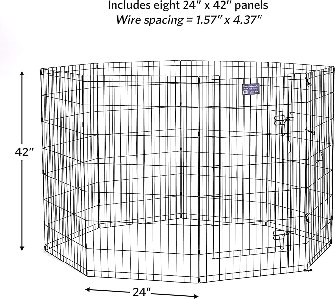 MidWest Homes for Pets 42-Inch Exercise Pen, for Indoor and Outdoor Use, 16 Sq Feet of Play, Single Door Folding Dog Pen, with Large Door Opening & Secure Latch, Easy to Set Up, Foldable Dog Playpen