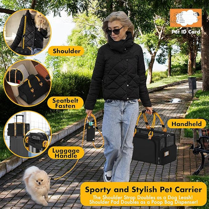 PAWZIDEA Expandable Pet Carrier Airline Approved, 18"×11"×11" Small Dog Carriers, Collapsible Top-Load Cat Carrier for 2 Cats Under Seat, Soft-Sided Puppy & Animal Travel Bag, ID Card, Up to 15lbs