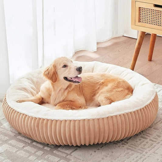 36 inches Donut Dog Bed for Large Dogs - Calming Round Pet Bed with Removable Cover,Washable Milk Plush Faux Fur, Fits Pets up to 80 lbs(Mocha,Large)