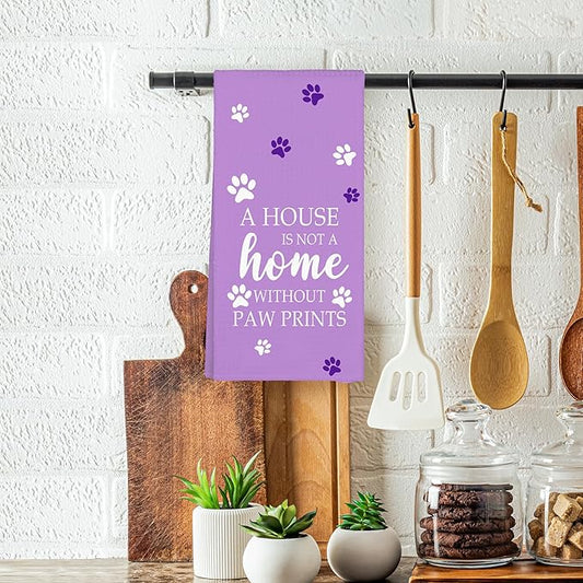 Purple Paw Farmhouse Kitchen Towels Decor Gifts for Women Pet Lovers, A House is Not A Home Without Paw Prints Decorative Bathroom Towels, Funny Dish Hand Towels for Kitchen Drying 16x24 Inch