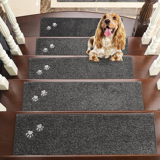 BEQHAUSE Stair Treads for Wooden Steps 28inX9in, Non Slip Carpet Stair Treads Indoor Stair Runners Machine Washable, Soft Stair Rugs Mat Surface Polyester TPE Backing, 4pcs, Charcoal