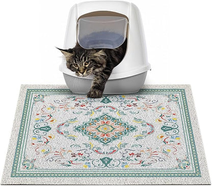 Glittme Cat Litter Mat with Non-Slip Bottom Litter Box Mat 24"X15" Litter Trapping Mat Easy to Clean Washable Cat Food Mat for Kitty,S