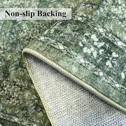Washable 4x8 Hallway Runner Rug: Vintage Soft Carpet for Living Room Entryway Non-Slip Water Resistant Thin Kitchen Floor Mat Wide Ultra Soft Area Rug for Bedroom Bathroom Dining Room(Green,4x8)