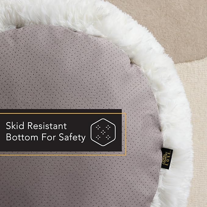 Town & Country Luxe CuddleTown Fuzzy Solid Donut Pet Bed, Soft, Cozy & Calming, Non-Slip Bottom, 100% Machine Washable, Cream, Small 24"x24"x7" Round
