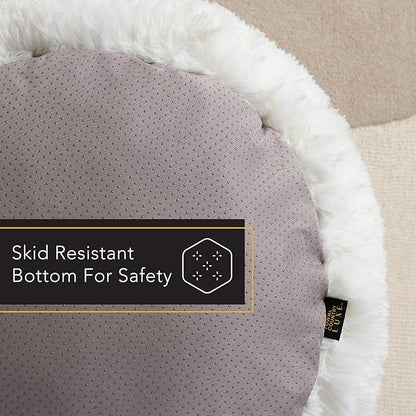 Town & Country Luxe CuddleTown Fuzzy Solid Donut Pet Bed, Soft, Cozy & Calming, Water Repellent, Non-Slip Bottom, 100% Machine Washable, Cream, Medium 28"x28"x7" Round