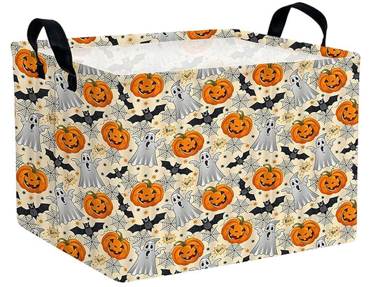 Large Halloween Themed Candy Gift Boo Basket for Kids Baby Personalized Adults Storage Bin Fall Decor(Boo Bat Pumpkin Spooky)
