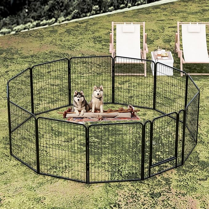 Dog Playpen Indoor - Pet Fence Puppy Exercise Pen for Yard Gate 6/8/12/16Panel Heavy Duty Crates with Doors Metal Dog Pen for Camping Outdoor (27.4 x 31.7 Inch, Black 12 Panels)