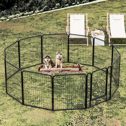 Dog Playpen Indoor - Pet Fence Puppy Exercise Pen for Yard Gate 6/8/12/16Panel Heavy Duty Crates with Doors Metal Dog Pen for Camping Outdoor (27.4 x 31.7 Inch, Black 12 Panels)