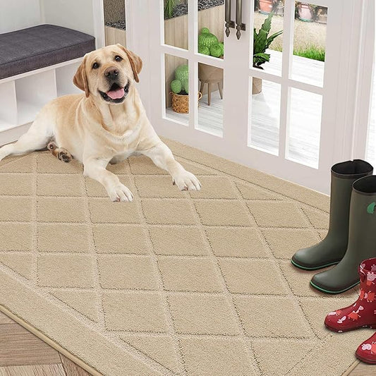 BEQHAUSE Dirt Trapper Door Mat 36" x 60", Doormat Non-Slip Entryway Rugs Washable, Dog Door Mat Stain Resistant and Absorbent Welcome Floor Mat for Front Back Door, Mud Wet Shoes & Paws, Warm Beige