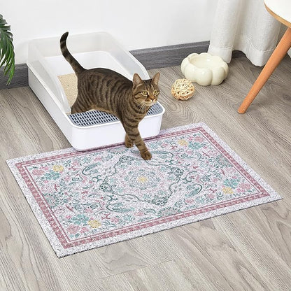 Glittme Cat Litter Mat with Non-Slip Bottom Litter Box Mat 24"X15" Litter Trapping Mat Easy to Clean Washable Cat Food Mat for Kitty,S