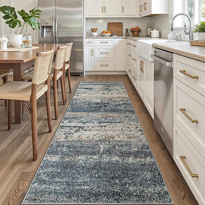 Art&Tuft Runner Rug 2'6x8' - Anti-Slip Backing Abstract Hallway Rug, Stain Resistant Kitchen Rugs, Foldable Machine Washable Area Rug(TPR19-Navy, 2'6x8')