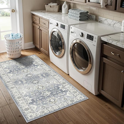 Washable 2x4 Kitchen Sink Rugs: Washable Non-Slip Hardwood Floor Mat for Stove Soft Stain Resistant Carpet Boho Home Decor for High Traffic Area Low-Pile Area Rug for Entryway Foyer(2x4,Grey)