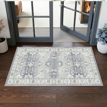 Washable 2x4 Kitchen Sink Rugs: Washable Non-Slip Hardwood Floor Mat for Stove Soft Stain Resistant Carpet Boho Home Decor for High Traffic Area Low-Pile Area Rug for Entryway Foyer(2x4,Grey)