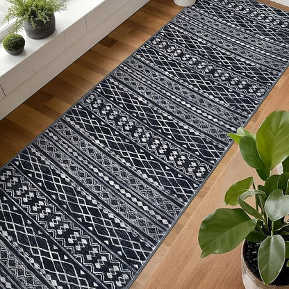 KUTA Long Hallway Runner Rug 2.6x18 Non-Slip Washable, Moroccan Vintage Black Boho Kitchen Rugs Ultra Soft Distressed Geometric Floor Carpet Runners for Bedroom Laundry Stairway Entryway