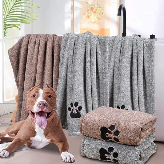 Dog Towel - Pack of 4 - Super Absorbent Soft Microfiber Pet Bath Grooming Towels for Drying Dogs and Other Pets (M-36" * 28", 2Grey and 2Brown)
