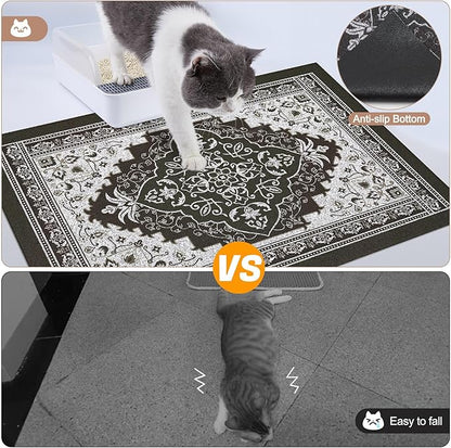 Glittme Cat Litter Mat with Non-Slip Bottom Litter Box Mat 47"X35" Litter Trapping Mat Easy to Clean Washable Cat Food Mat for Kitty,XXL