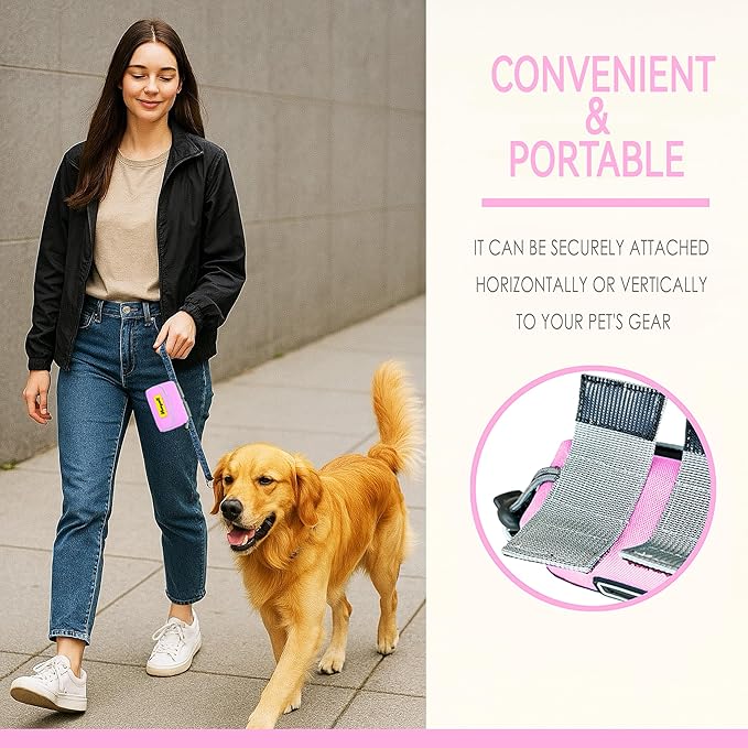 Dog Treat and Poop Bag Holder for Leash, 2 Waterproof Zipper Pouches for Pet Walking Accessories, with Dispenser, Training Clicker and 1 Free Roll (Pink)
