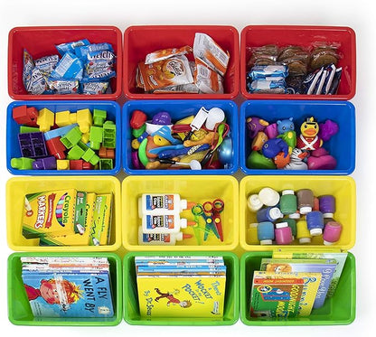 Humble Crew Toy Storage Bins for Kids, Set of 12, Primary Colors, Small - Sturdy, Colorful Plastic Storage Bins for Classroom, Playroom, Nursery, and More - Premium Toddlers Toy Organizer Bins