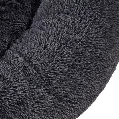 Dog & Cat Bed: Round Faux Fur Pet Bed - Plush, Cozy, & Calming Donut Bed for Medium Pets - Soft & Comfortable Sleeping Cushion for Napping & Lounging, 23" Round, Dark Gray