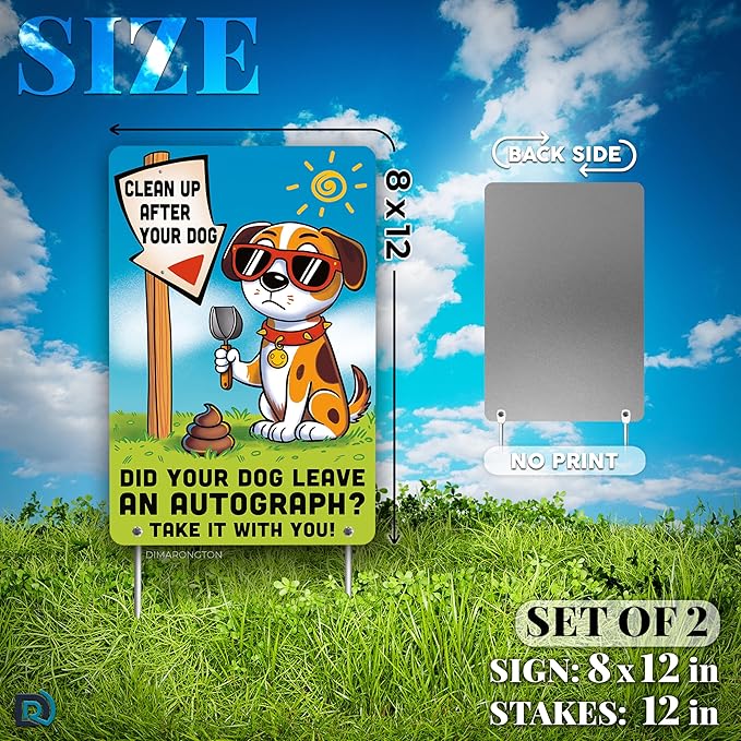 2 PC Clean Up After Your Dog Signs, 8x12 Aluminum 1mm Reflective No Dog Poop Sign, Single-Sided for Lawn or Yard