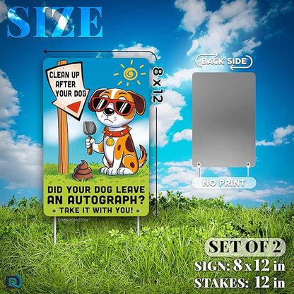 2 PC Clean Up After Your Dog Signs, 8x12 Aluminum 1mm Reflective No Dog Poop Sign, Single-Sided for Lawn or Yard