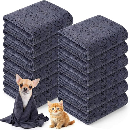 Irenare 12 Pcs Dog Towels Microfiber Pack Bulk, 20 x 40 inch Quick Drying Absorbent Pet Puppy Towels for Drying Small Puppy Dog Cat Pet Kitten Grooming Bathing Shower Travel Supplies(Gray)