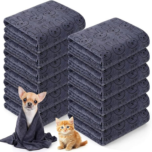 Irenare 12 Pcs Dog Towels Microfiber Pack Bulk, 20 x 40 inch Quick Drying Absorbent Pet Puppy Towels for Drying Small Puppy Dog Cat Pet Kitten Grooming Bathing Shower Travel Supplies(Gray)