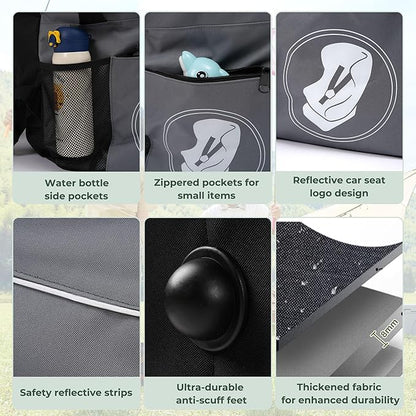 Car Seat Travel Bag for Airplane – Waterproof Heavy Duty Carseat Backpack for Gate Check or Airport Travel – Fits Infant, Convertible & Booster Seats, Dark Grey