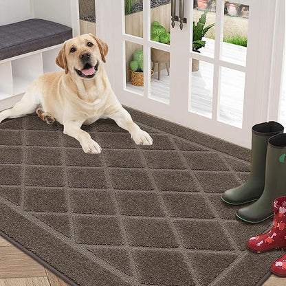 BEQHAUSE Dirt Trapper Door Mat 36" x 60", Doormat Non-Slip Entryway Rugs Washable, Dog Door Mat Stain Resistant and Absorbent Welcome Floor Mat for Front Back Door, Mud Wet Shoes & Paws, Light Brown