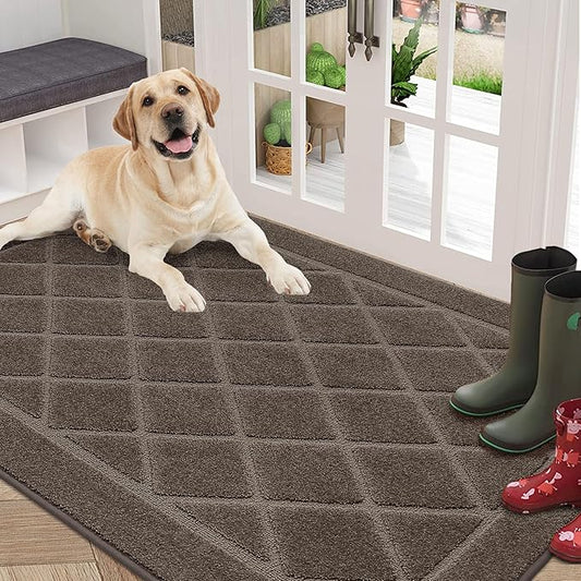 BEQHAUSE Dirt Trapper Door Mat 36" x 60", Doormat Non-Slip Entryway Rugs Washable, Dog Door Mat Stain Resistant and Absorbent Welcome Floor Mat for Front Back Door, Mud Wet Shoes & Paws, Light Brown
