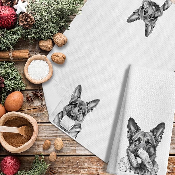 German Shepherd Gifts Kitchen Towels Set of 2，German Shepherd Gifts for Women Men Decor Accessories Hand Towels for Bathroom，Funny Dog Bathroom Hand Towels，16x24 Inch
