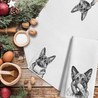German Shepherd Gifts Kitchen Towels Set of 2，German Shepherd Gifts for Women Men Decor Accessories Hand Towels for Bathroom，Funny Dog Bathroom Hand Towels，16x24 Inch