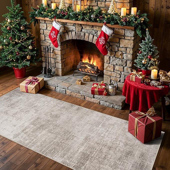 Washable 2x6 Thin Runner Rug: Abstract Soft Entryway Doormat Water-Resistan Hallway Bathroom Kitchen Carpet with Non-Slip Backing Modern Living Room Bedroom Decorative Carpet（2x6,Beige/Cream）
