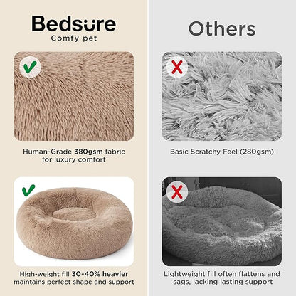 Bedsure Calming Dog Beds Large Sized Dog - Donut Washable Large Pet Bed, 36 inches Anti-Slip Round Fluffy Plush Faux Fur Dogs Bed, Fits up to 80 lbs Pets, Rifle Green